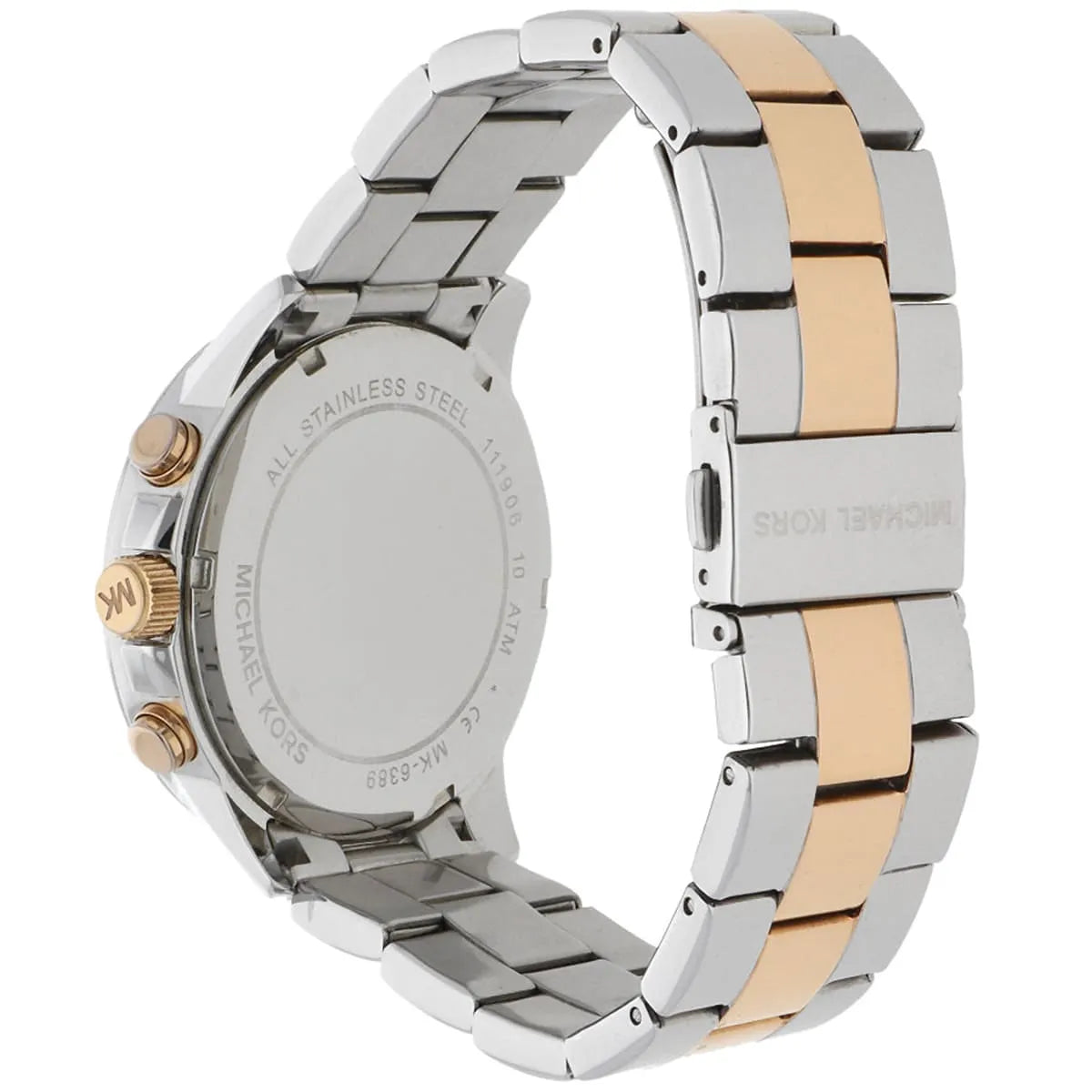 Michael Kors Bradshaw two-tone stainless steel and rose gold link bracelet detail