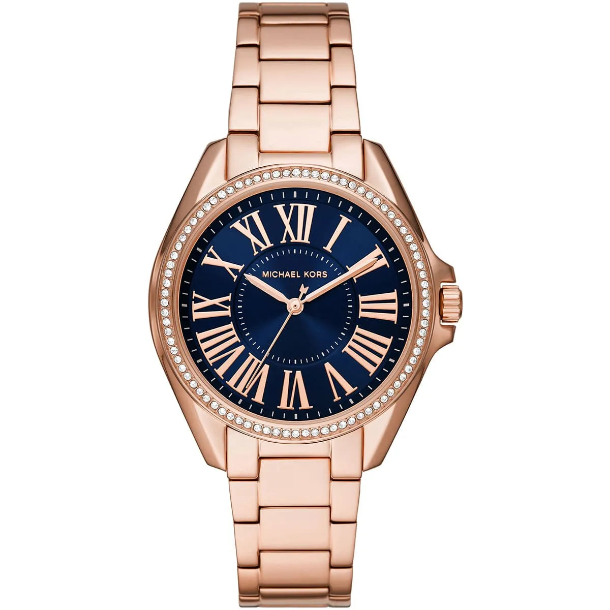 Michael Kors Kacie rose gold-tone stainless steel women's watch with blue dial and Roman numerals