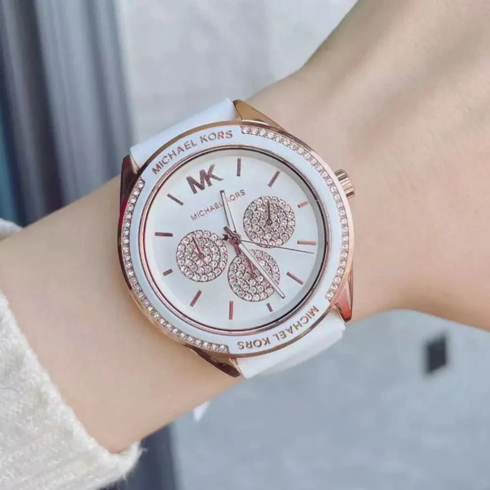 Michael Kors Oversized Sport Multifunction White Silicon Strap Women's Watch - MK6945