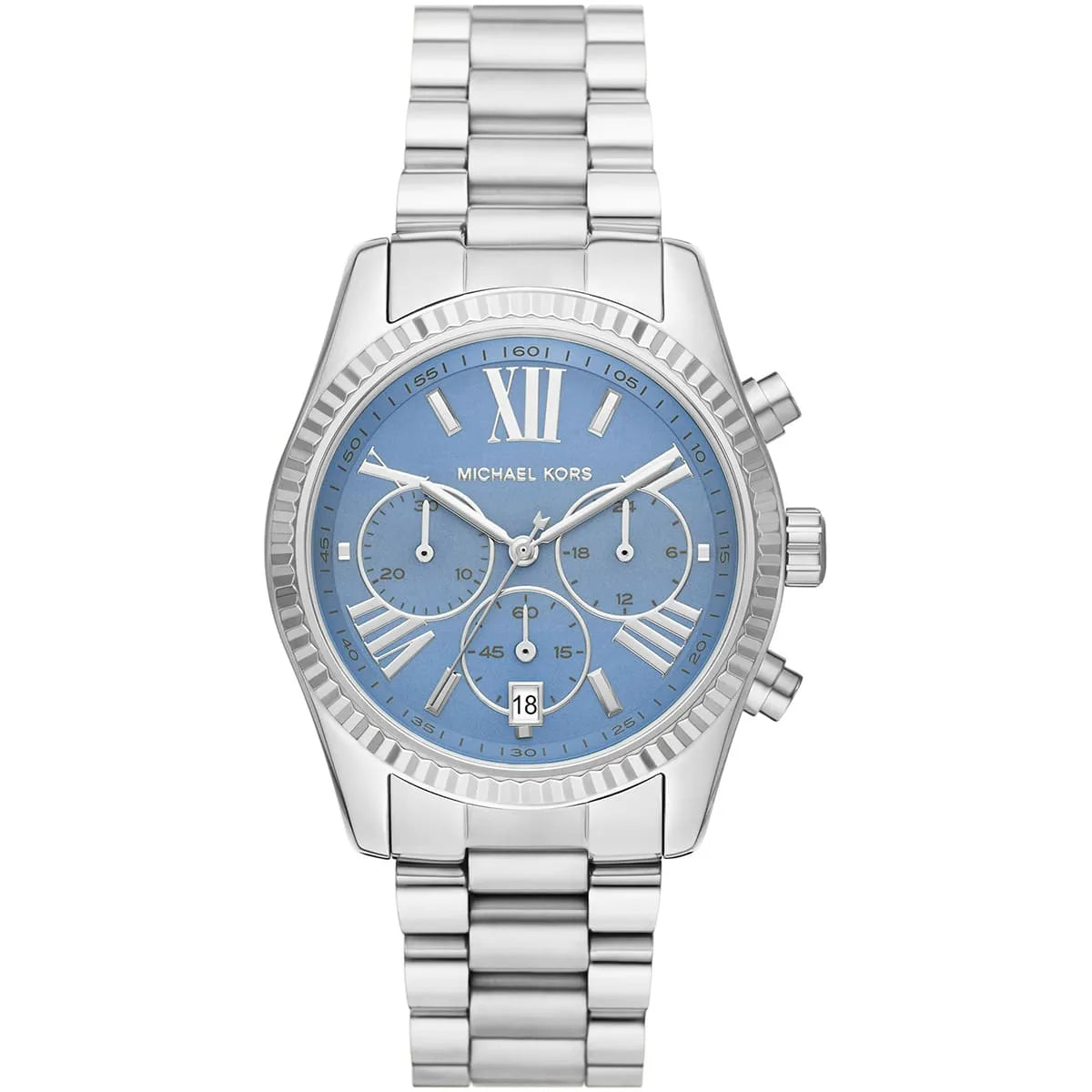 Michael Kors Lexington Chronograph Chambray Blue Dial Silver Watch - MK7215