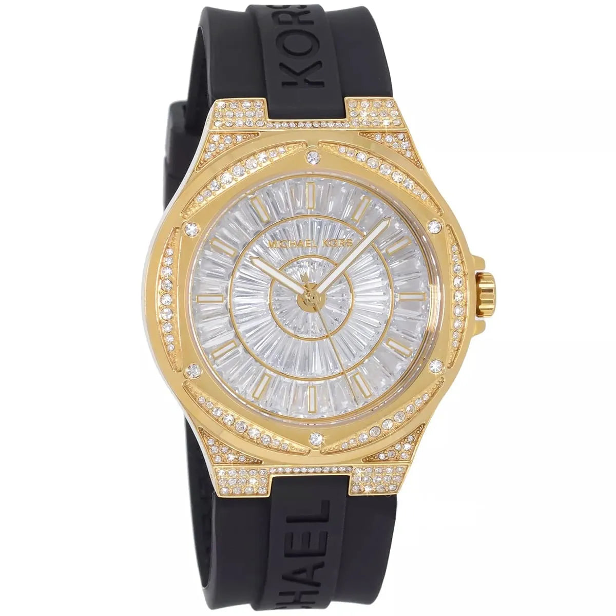 Michael Kors Lennox Baguette stone-set Dial Black Silicone Strap Women's Watch - MK7247