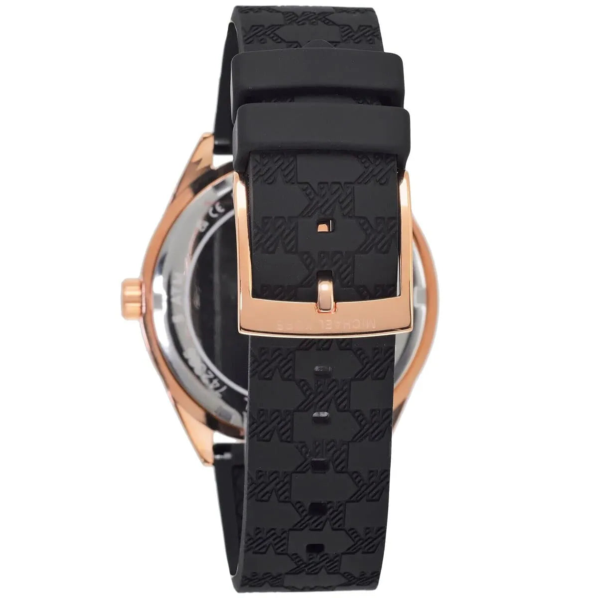 Back view of Michael Kors Jessa MK7266 watch showing caseback with rose gold-tone finish