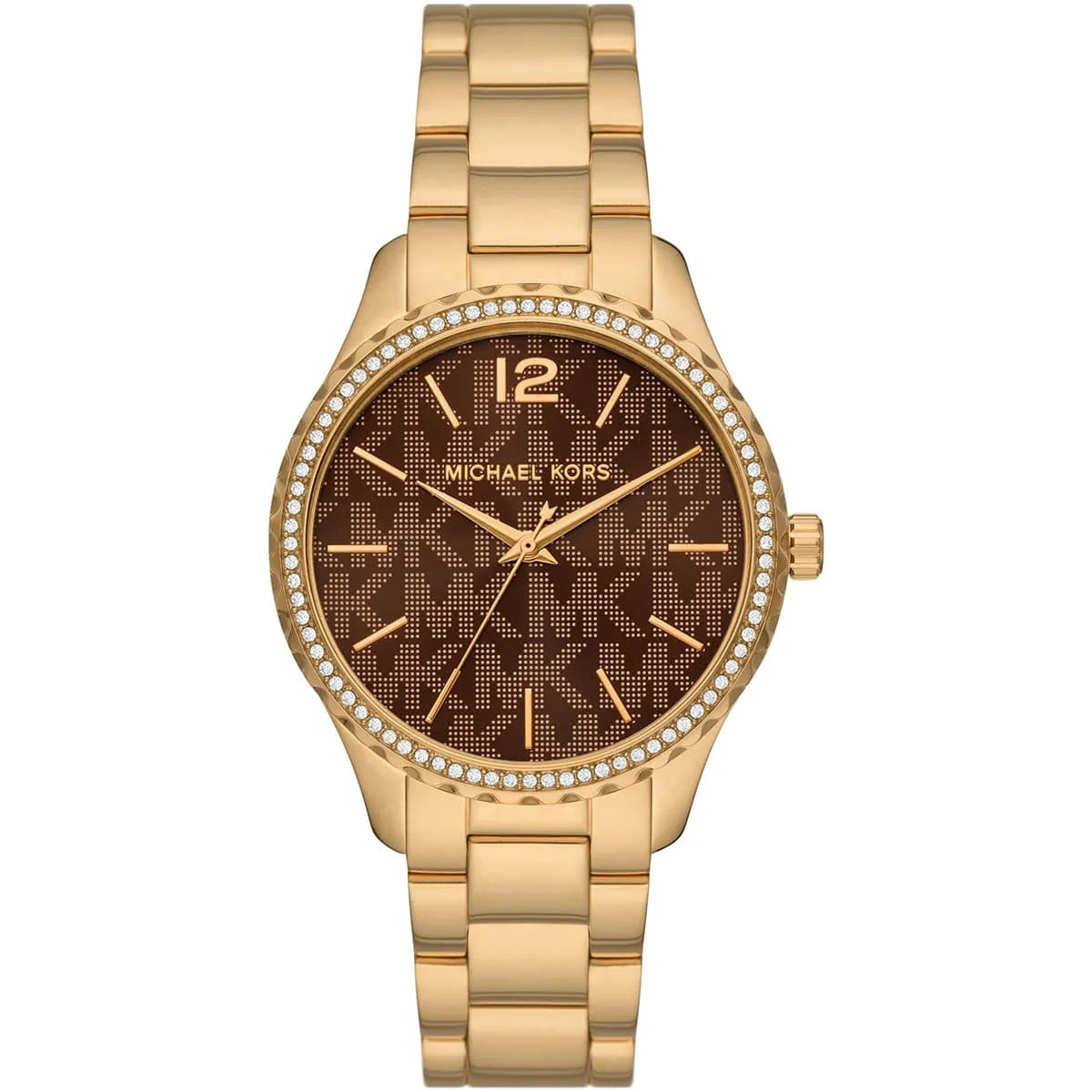 Michael Kors Oversized Lennox Pavé watch with brown dial and crystal-set gold-tone bezel