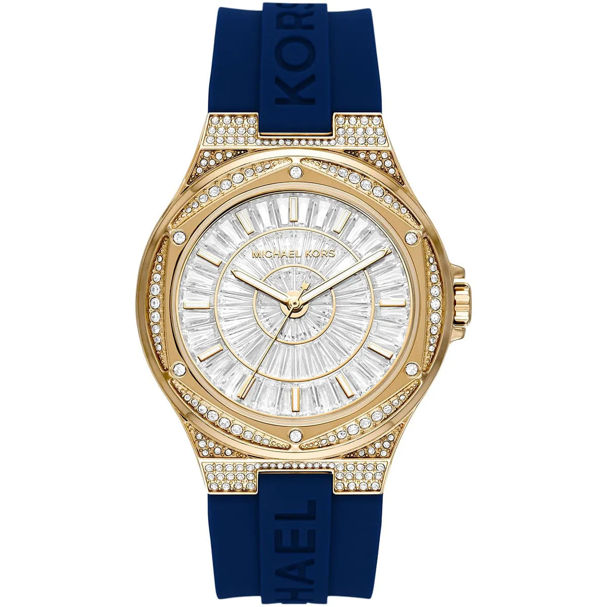 Michael Kors Oversized Lennox Pavé Gold-Tone and Blue Silicone Women's Watch - MK7333