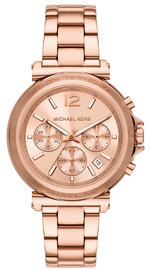 Michael Kors Maren oversized rose gold-tone chronograph women's watch with large dial and linked bracelet