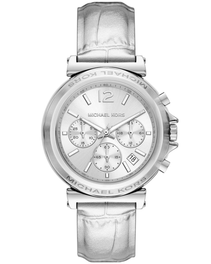 Michael Kors Maren Chronograph Silver Dial and Genuine Leather Women's Watch - MK7509