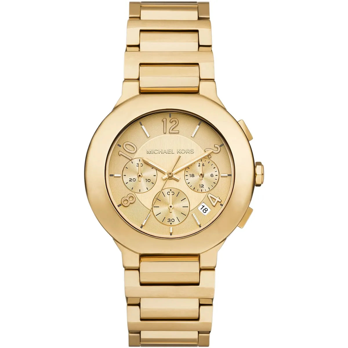 Michael Kors MK7520 Gramercy chronograph watch gold dial and bracelet front view