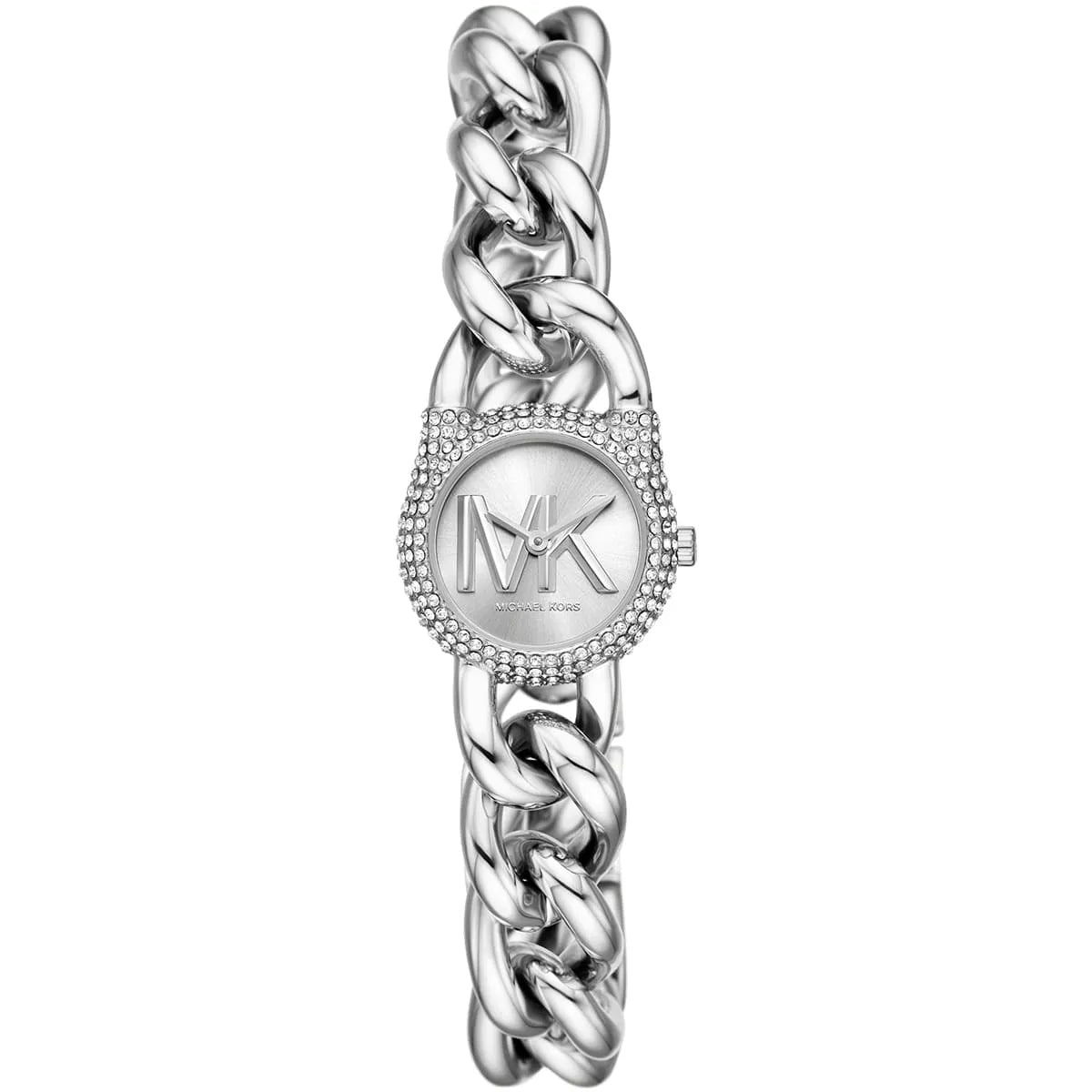 Michael Kors Liliane silver watch with crystal-set bezel and chain strap