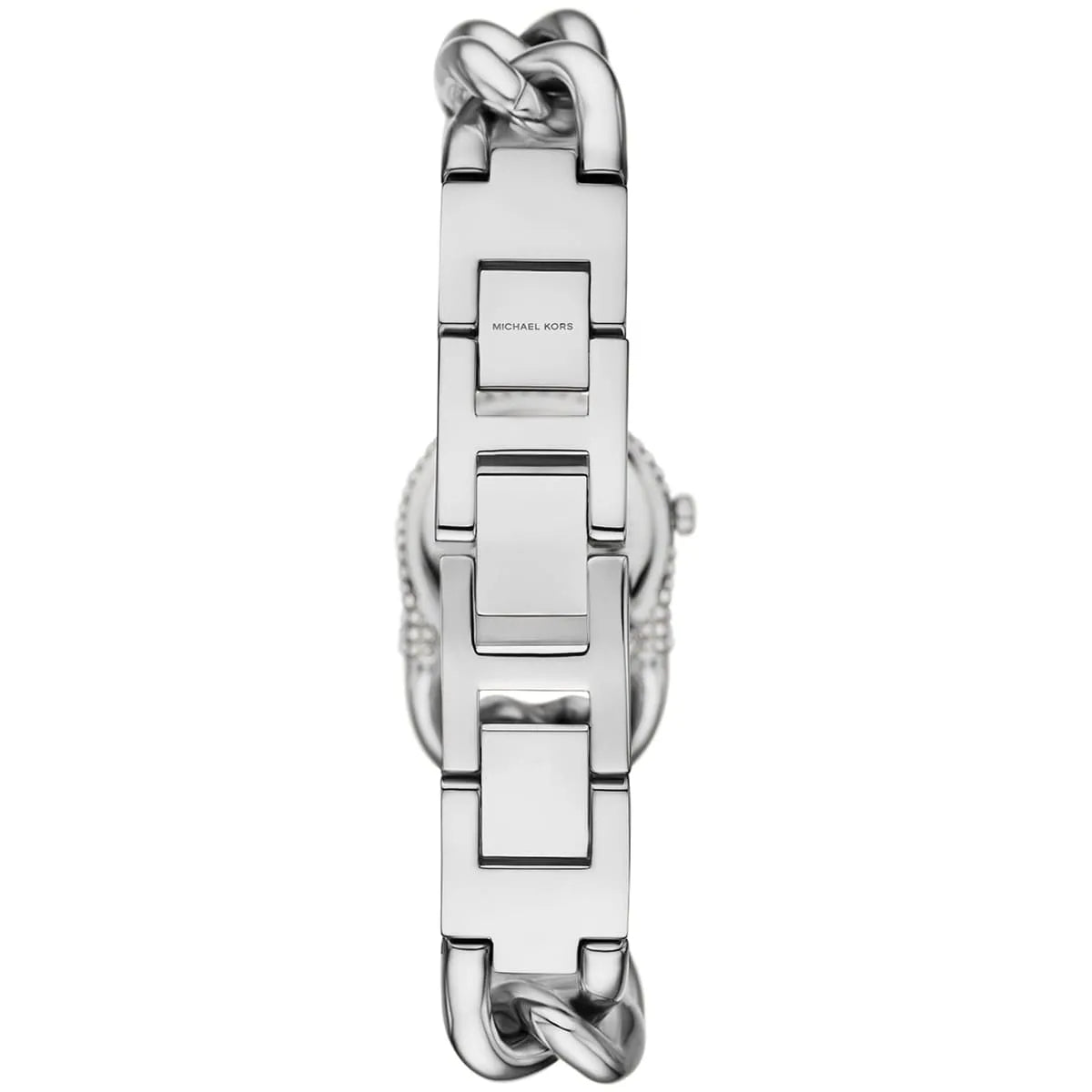 Michael Kors Liliane watch back view showing metal strap and chain links