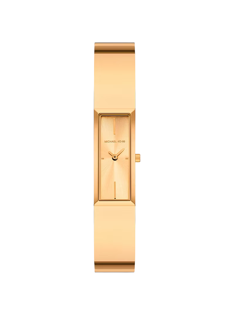 Michael Kors MKO1142 gold-tone bangle watch with rectangular dial and MK logo