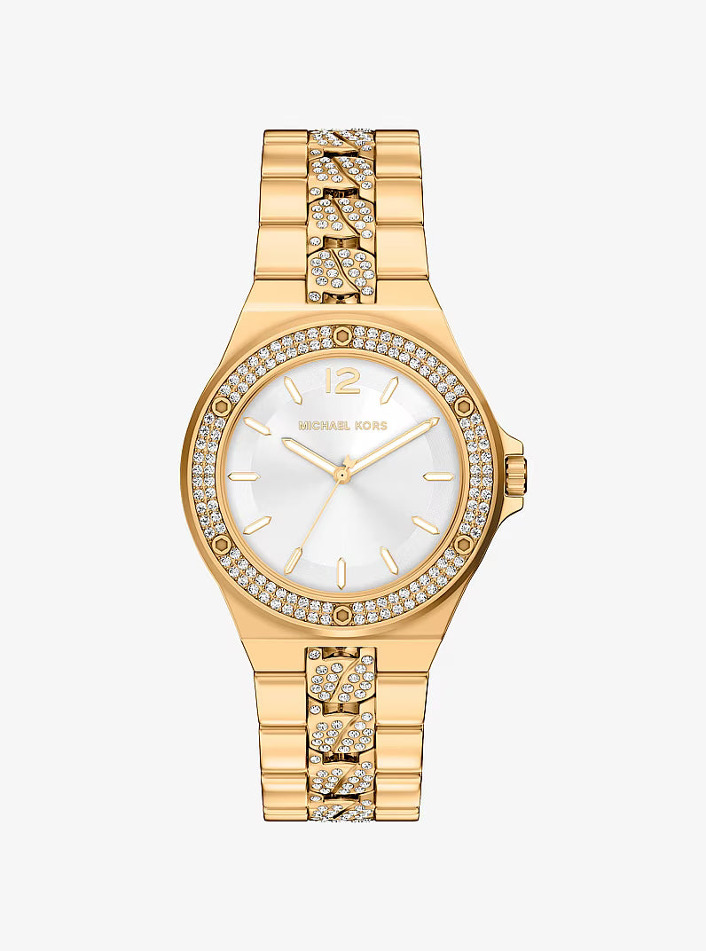 Michael Kors Lennox gold-tone women's watch with crystal-set bezel and pavé bracelet