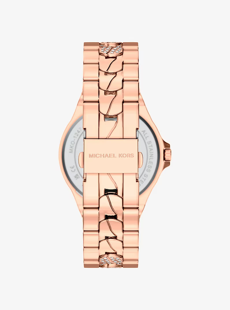 Michael Kors Lennox watch caseback with rose gold-tone bracelet and embellished links