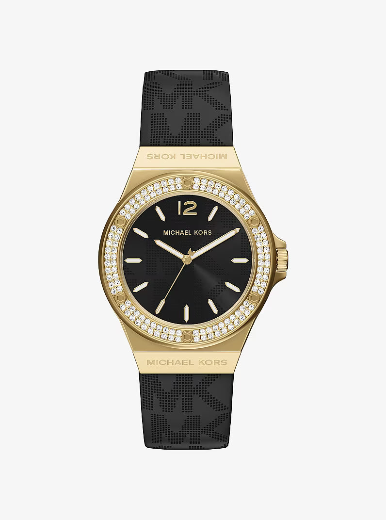 Michael Kors Lennox gold-tone watch with pavé crystal bezel and black dial