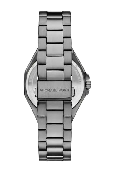 Michael Kors Oversized Callum watch caseback and three-link gunmetal stainless steel bracelet