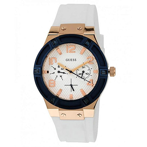 Guess Jet Setter White Dial Silicone Strap Ladies Watch W0564L1