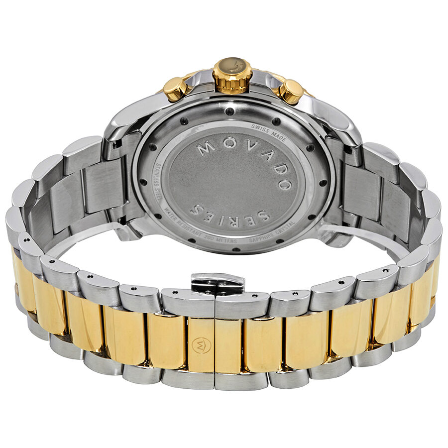 Movado Series 800 watch caseback with two-tone gold and steel bracelet