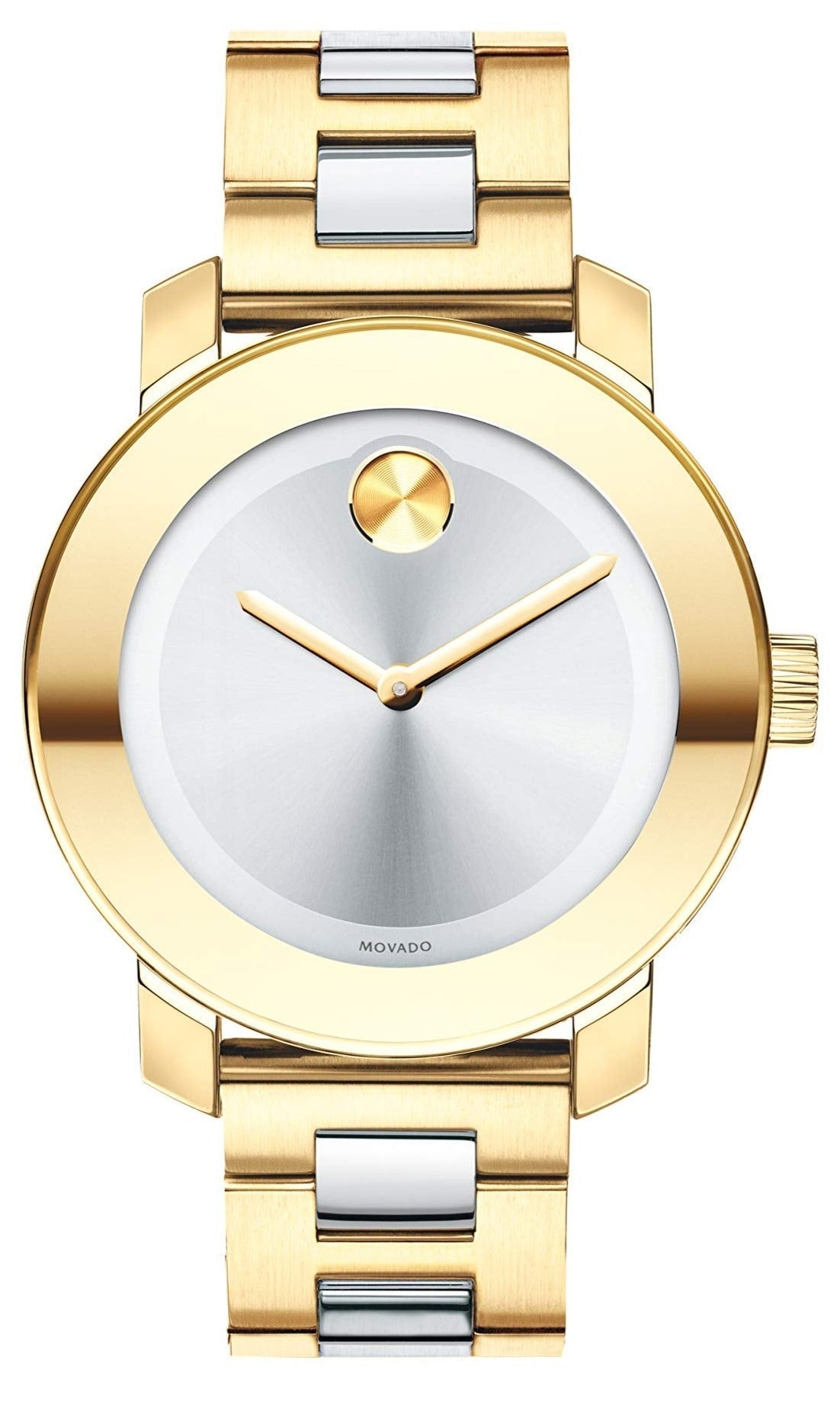 Movado Bold ladies watch with silver dial and yellow gold PVD case and two-tone bracelet
