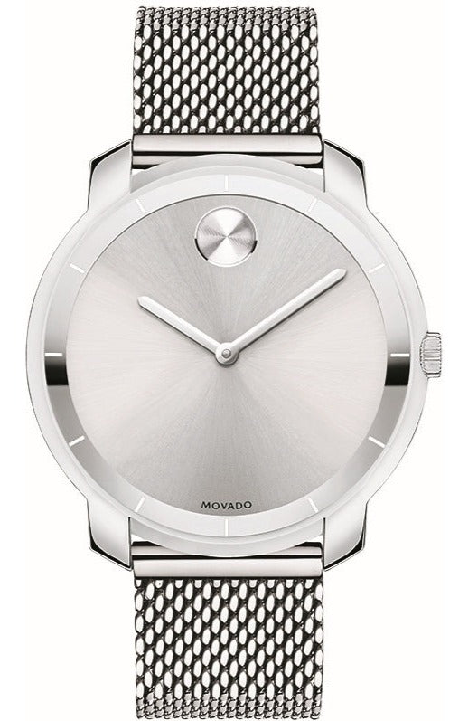 Movado Bold women's watch with stainless steel mesh bracelet and silver dial