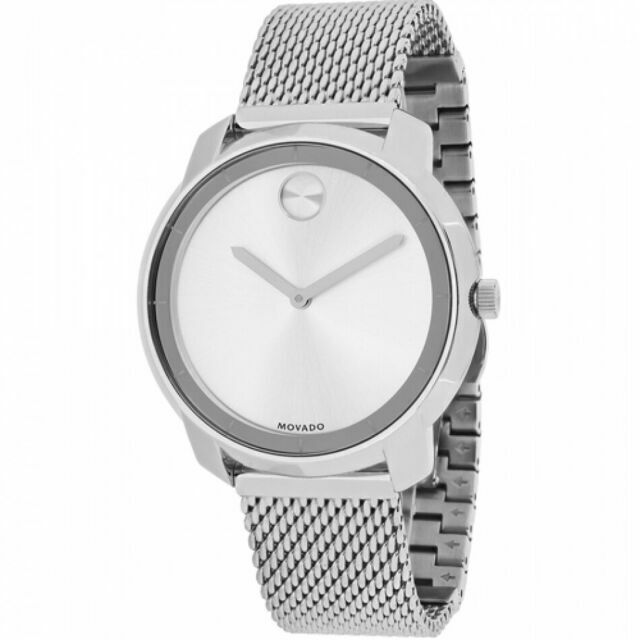 Movado Bold women's watch worn on wrist with mesh bracelet