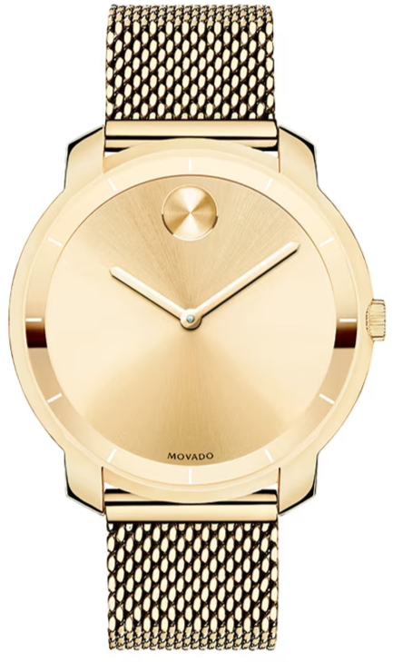 Movado Bold women's watch with gold dial and gold mesh bracelet
