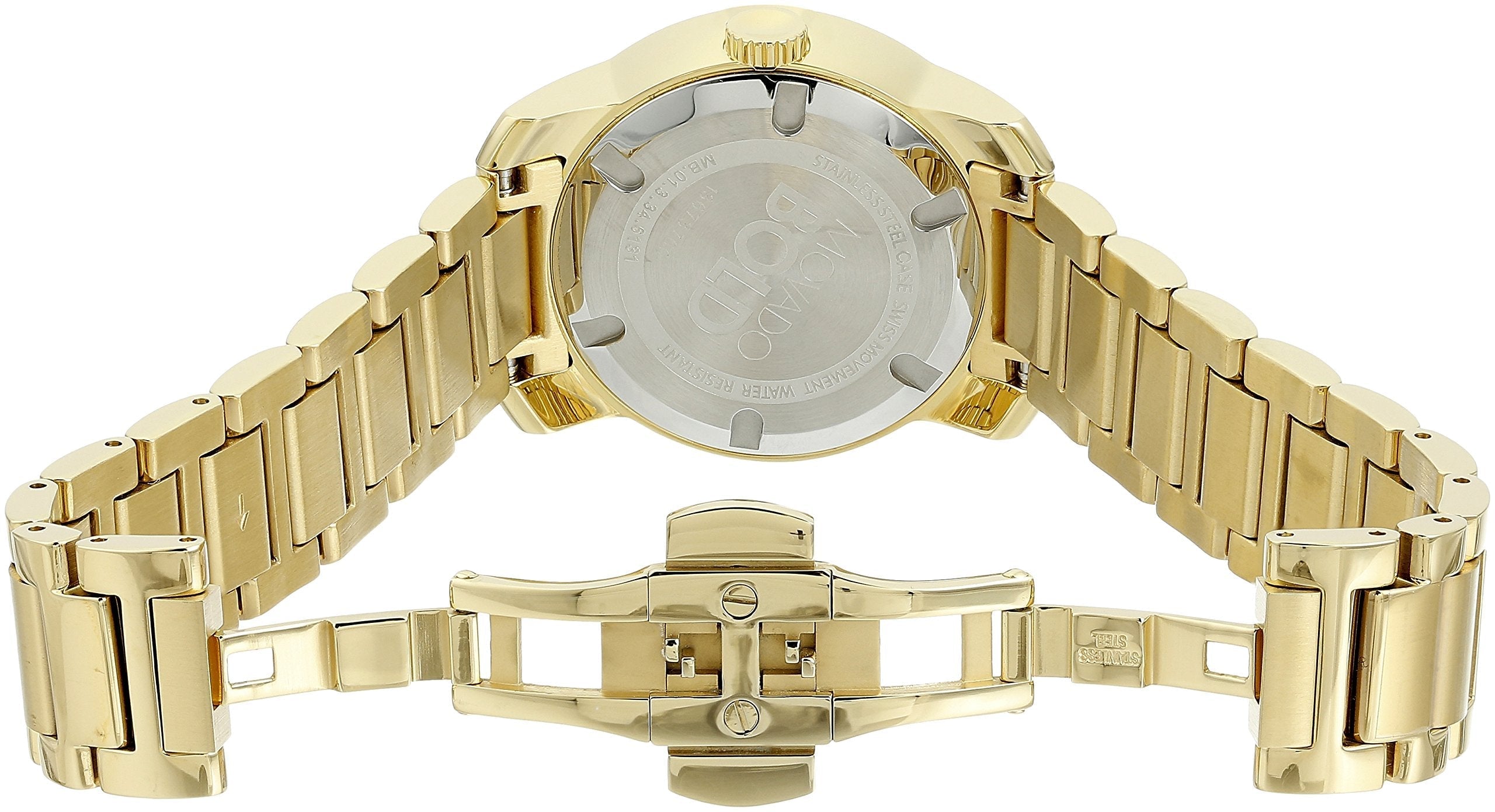 Movado Bold gold steel bracelet strap with clasp detail