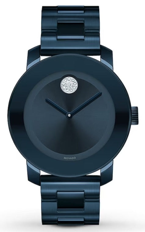 Movado Bold blue dial women's watch with stainless steel bracelet and dot logo