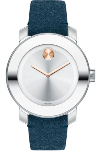 Movado Bold silver dial women's watch with blue leather strap
