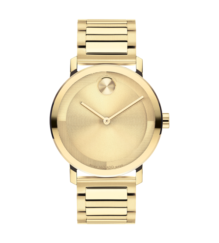Movado Bold Evolution 2.0 40mm goldtone men's watch with dot dial and matching bracelet