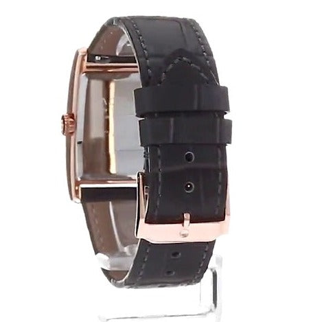 Movado Heritage women's watch side view with grey leather strap and rose gold case
