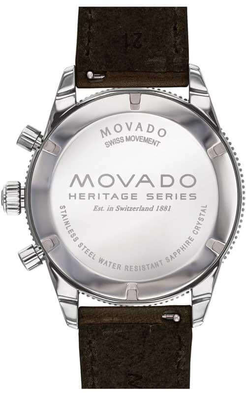 Movado Heritage caseback with Movado logo and Heritage Series text