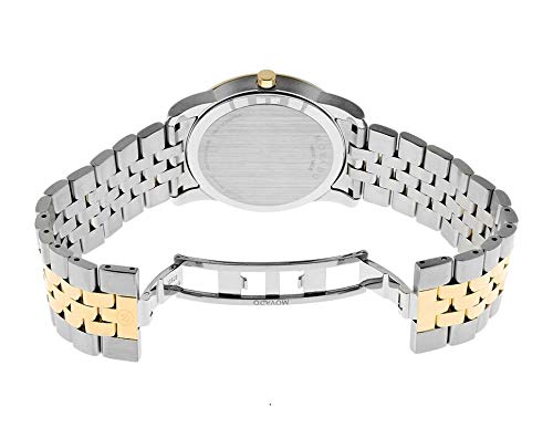 Movado Museum 0606605 case back view showing two-tone steel and gold bracelet construction
