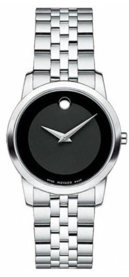 Movado Museum Classic women's watch with black dial and silver steel bracelet