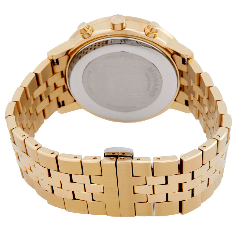 Movado Museum Classic watch caseback showing gold-tone case and bracelet construction