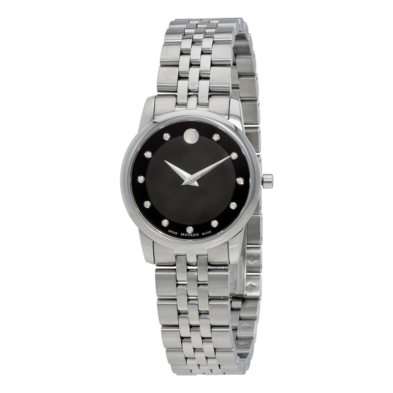 Movado Museum ladies watch with black dial and stainless steel bracelet