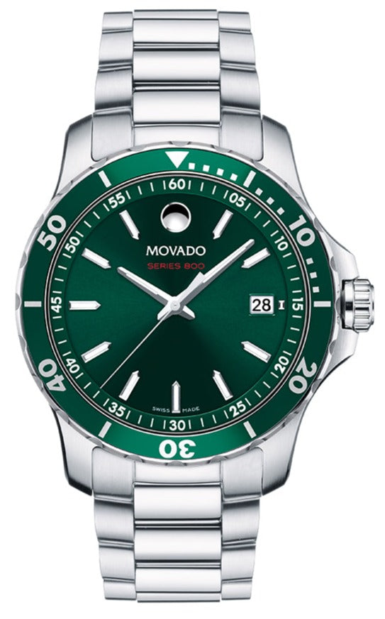 Movado Series 800 green dial stainless steel men's watch front view