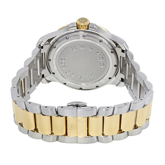 Movado Series 800 two-tone steel and gold bracelet clasp and links detail