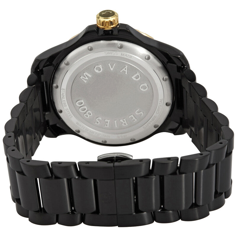 Movado Series 800 caseback showing engraved MOVADO and Series 800 branding