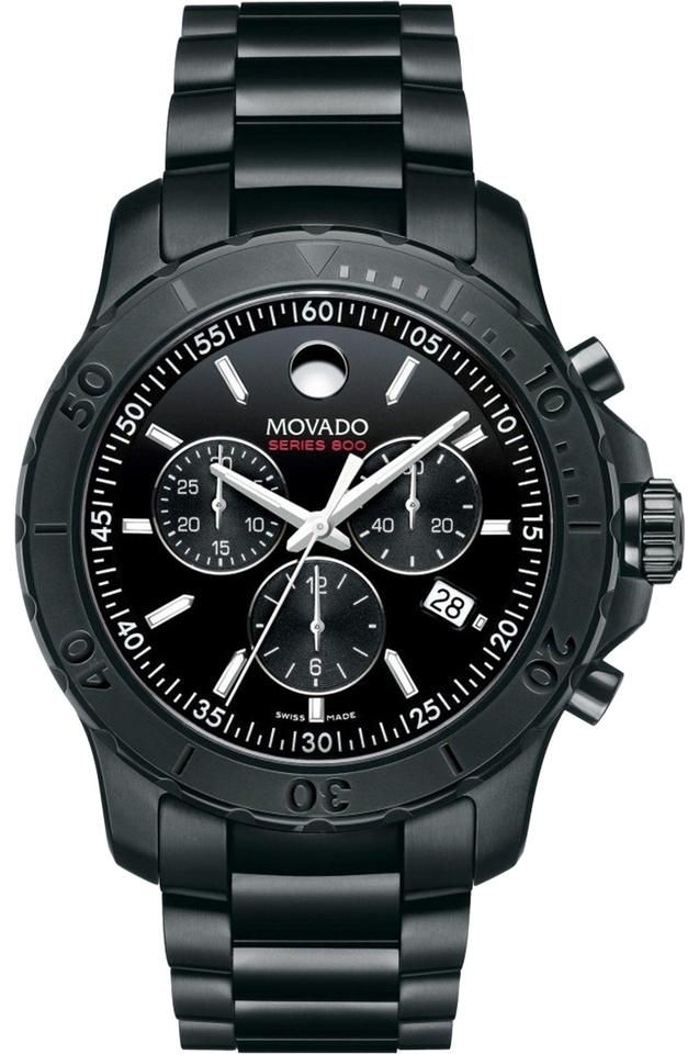 Movado Series 800 Chronograph black PVD watch with chronograph subdials and white hands