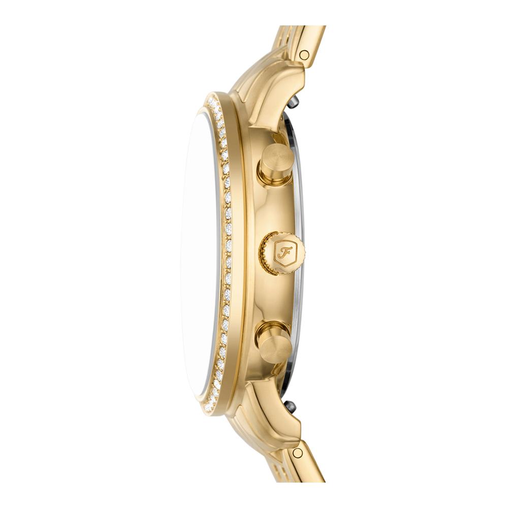 Side profile of Neutra watch showing gold-tone case depth and crystal-set bezel