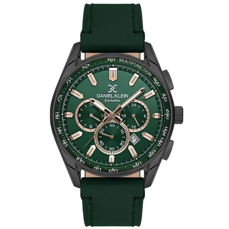 Daniel Klein Exclusive Green Dial Olive Genuine Leather Watch - DK.1.13902-5