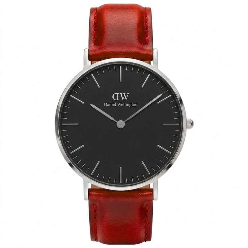 Daniel Wellington St Mawes 40mm Black Dial Brown Genuine Leather Silver Men's Watch - DW00100130