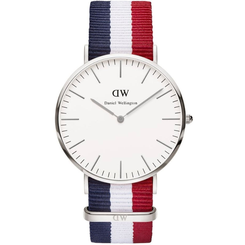 Daniel Wellington Cambridge 40mm White Dial Tricolour Strap Men's Silver Watch - DW00100017