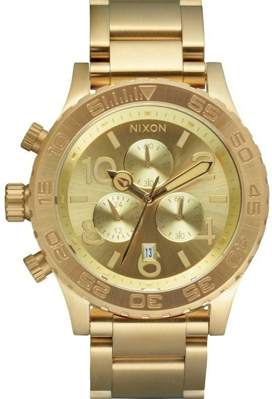 Nixon 42-20 Chrono gold-tone chronograph watch with champagne dial and subdials