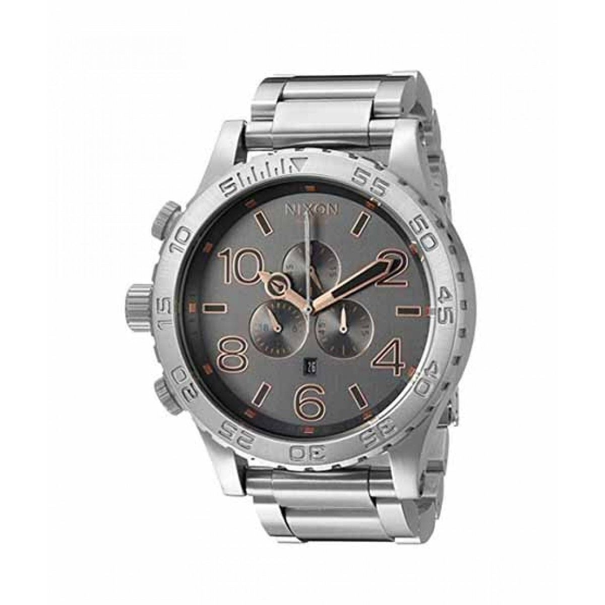 Nixon 51-30 watch angled view showing stainless steel bracelet and case