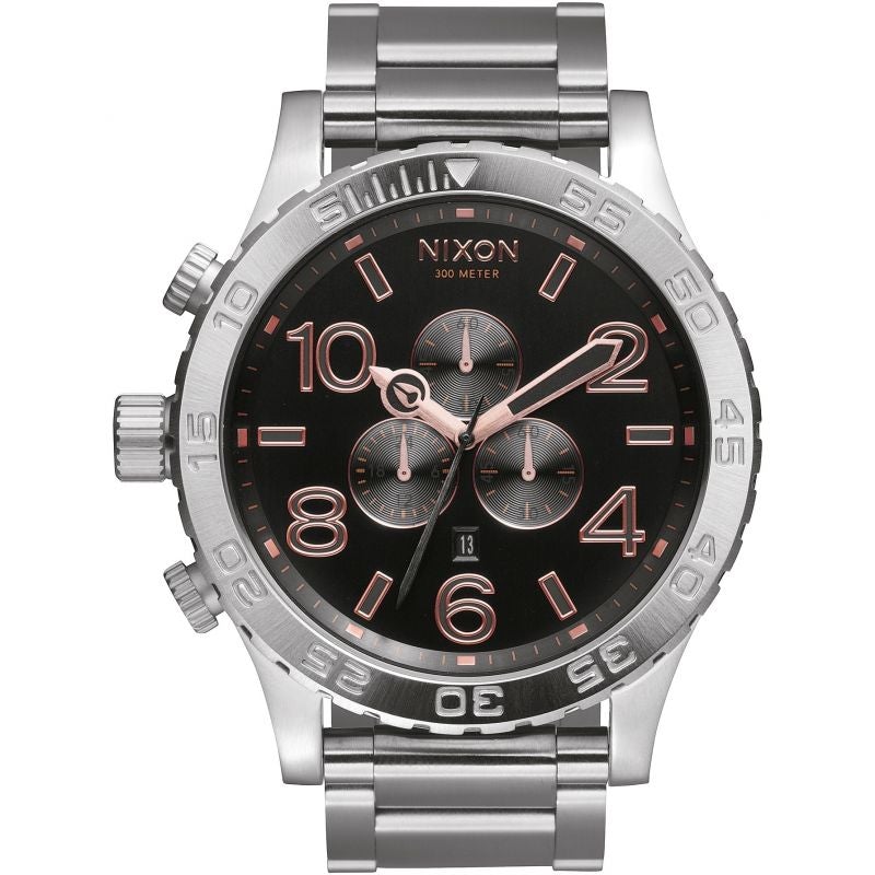 Nixon 51-30 chronograph watch with grey dial and rose gold tone numerals