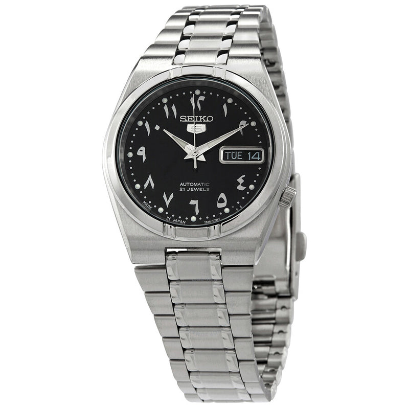 Open Box - Seiko 5 Automatic Black Arabic Dial Stainless Steel Men's Watch SNK063J5 - The Watches Men & Co