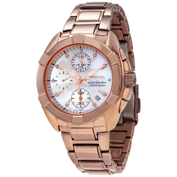 Open Box - Seiko Velatura Chronograph Quartz Diamond Mother Of Pearl Dial Ladies Watch Sndx92p1 - The Watches Men & Co