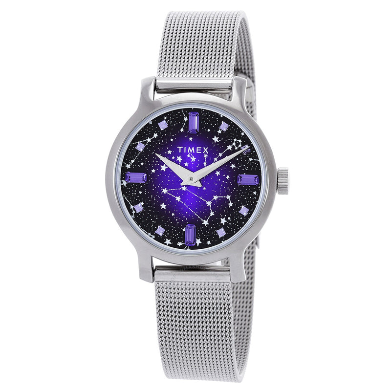 Open Box - Timex Transcend Celestial Quartz Crystal Purple Dial Ladies Watch TW2V52000 - The Watches Men & Co