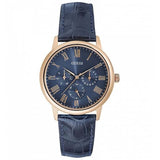 Guess Blue Dial Leather Strap Watch W0496G4