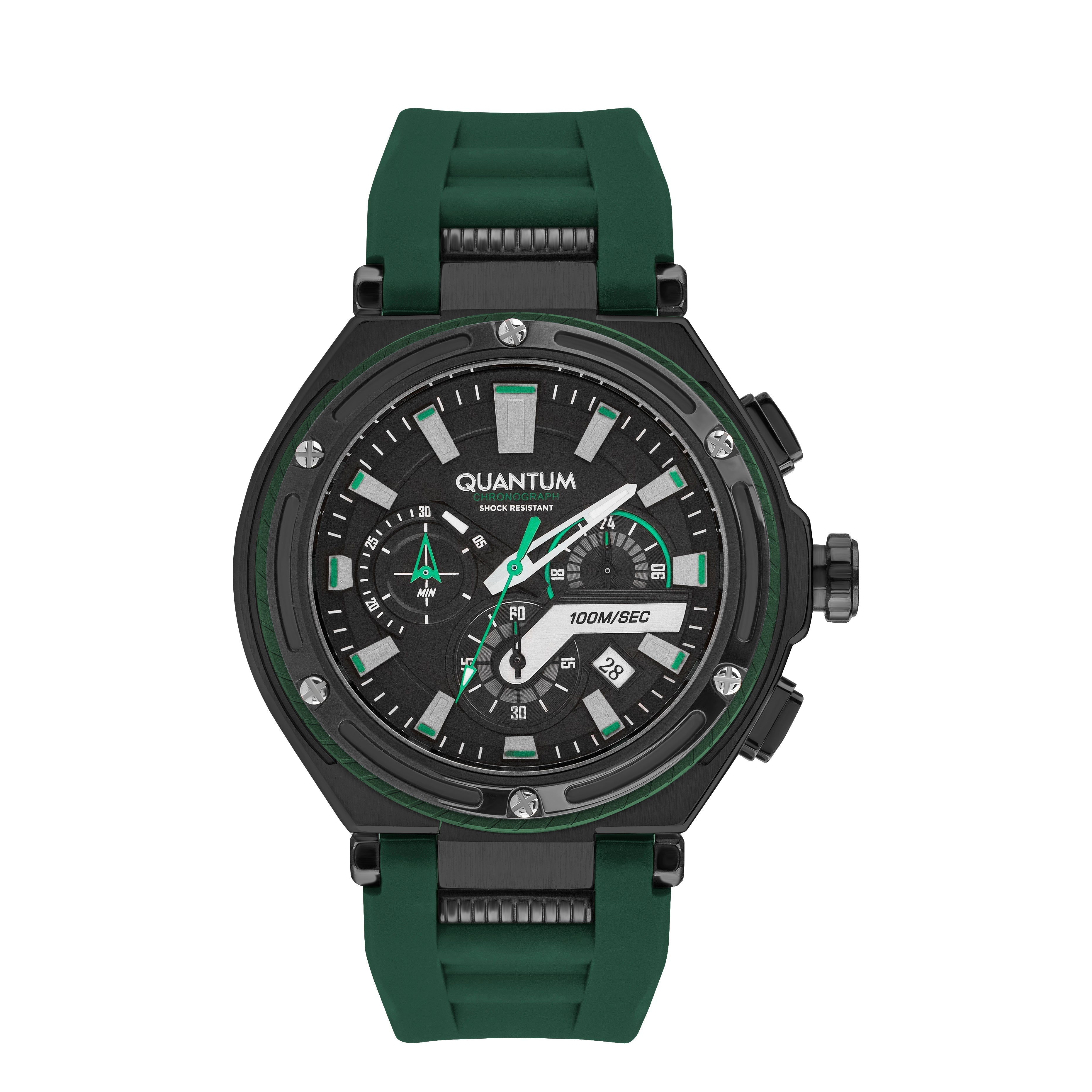 Quantum Hunter Men’s Chronograph Green Silicone Strap Watch – HNG1010.656 - Watch